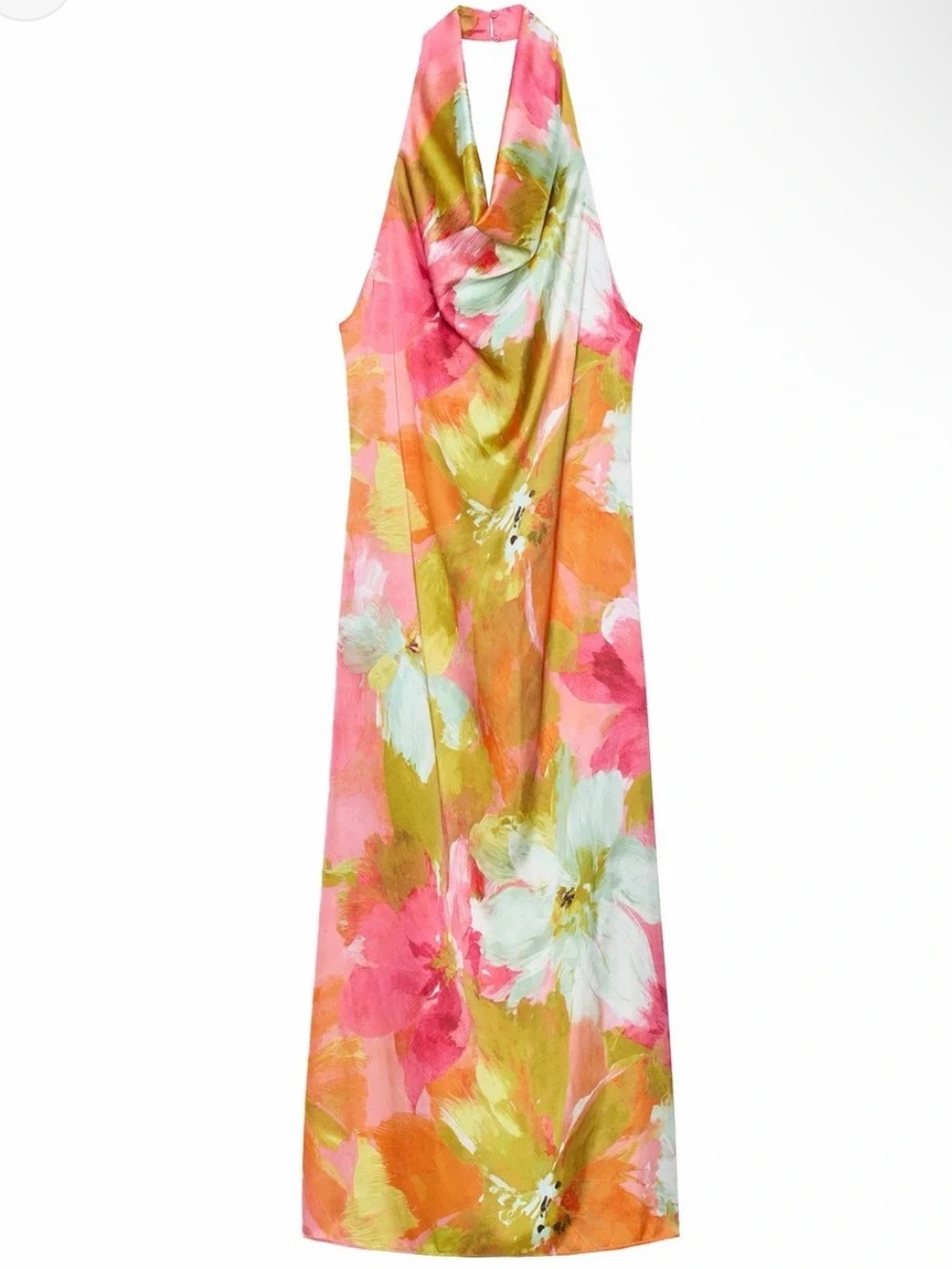 Floral Satin Halter Dress in Pink and Orange - Like New - Worn Once ✨